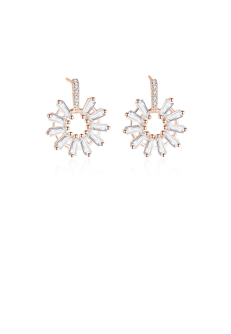 925 Sterling Silver Plated Rose Gold Fashion Temperament Sunflower Earrings with Cubic Zirconia - Luxurious Look