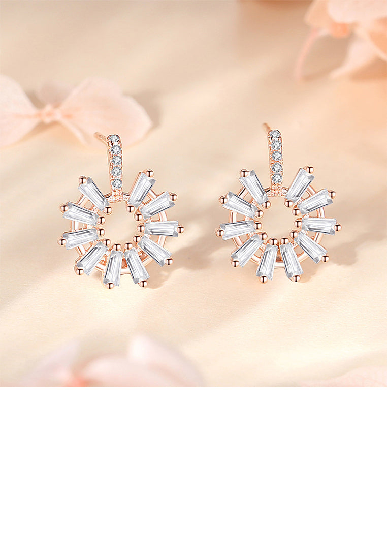 925 Sterling Silver Plated Rose Gold Fashion Temperament Sunflower Earrings with Cubic Zirconia - Luxurious Look