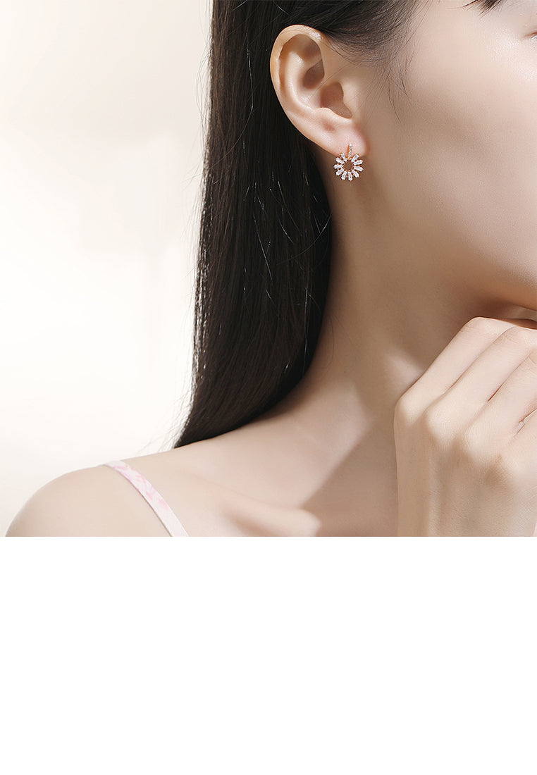 925 Sterling Silver Plated Rose Gold Fashion Temperament Sunflower Earrings with Cubic Zirconia - Luxurious Look