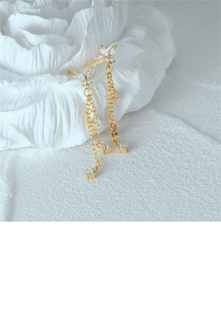 925 Sterling Silver Plated Gold Simple Fashion Butterfly Tassel Earrings with Cubic Zirconia - Luxurious Look