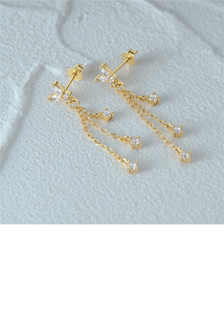 925 Sterling Silver Plated Gold Simple Fashion Butterfly Tassel Earrings with Cubic Zirconia - Luxurious Look