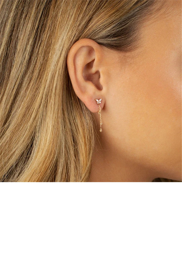 925 Sterling Silver Plated Gold Simple Fashion Butterfly Tassel Earrings with Cubic Zirconia - Luxurious Look