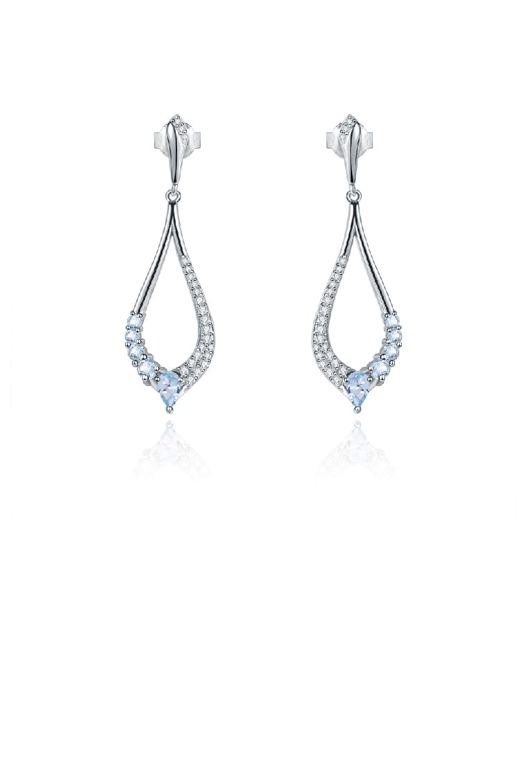 925 Sterling Silver Simple Temperament Hollow Water Drop Shape Geometric Blue Topaz Earrings with Cubic Zirconia - Luxurious Look