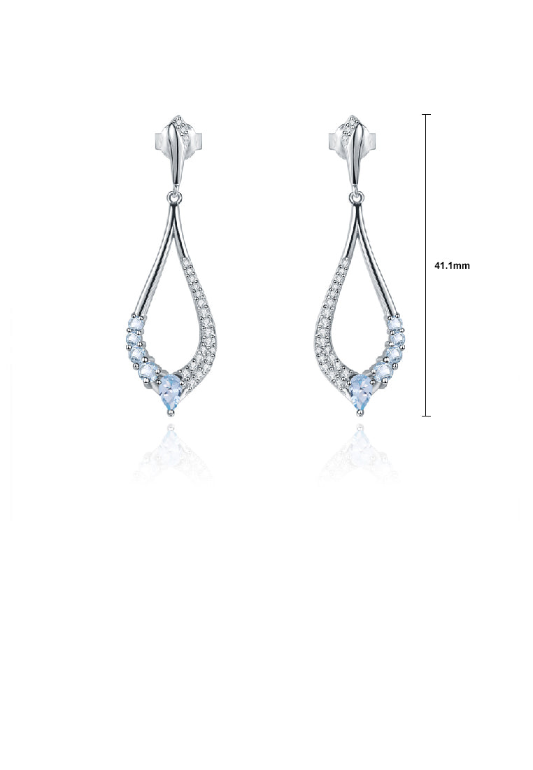 925 Sterling Silver Simple Temperament Hollow Water Drop Shape Geometric Blue Topaz Earrings with Cubic Zirconia - Luxurious Look