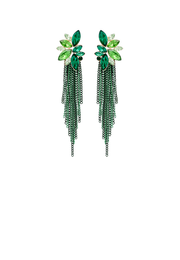 Fashion Temperament Plated Gold Floral Tassel Earrings with Green Cubic Zirconia - Luxurious Look