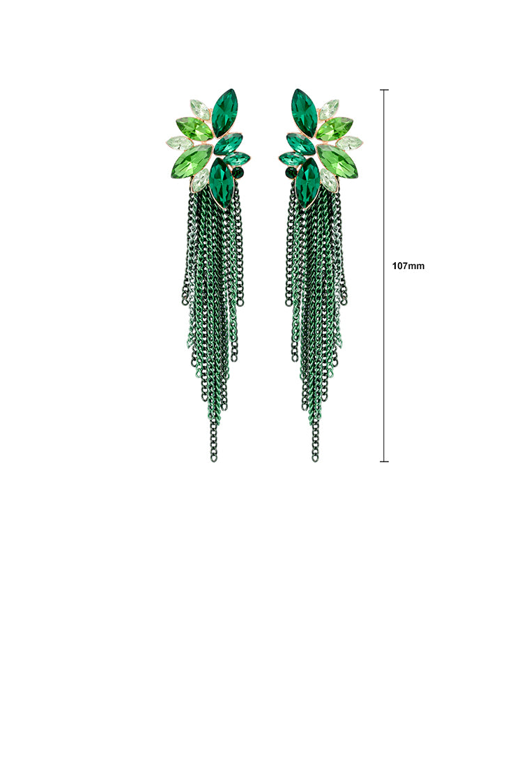 Fashion Temperament Plated Gold Floral Tassel Earrings with Green Cubic Zirconia - Luxurious Look