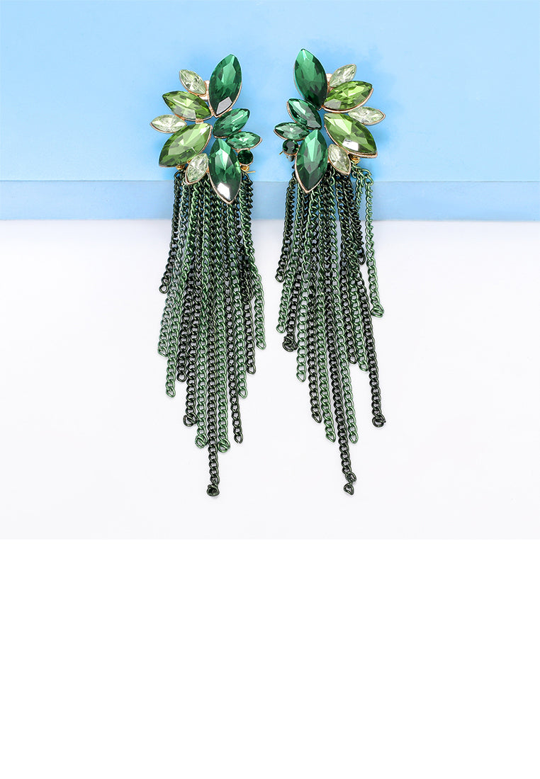 Fashion Temperament Plated Gold Floral Tassel Earrings with Green Cubic Zirconia - Luxurious Look