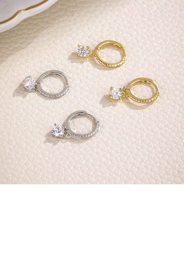 925 Sterling Silver Plated Gold Fashion Simple Geometric Earrings with Cubic Zirconia - Luxurious Look