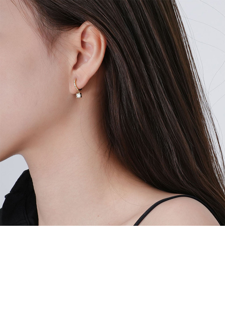 925 Sterling Silver Plated Gold Fashion Simple Geometric Earrings with Cubic Zirconia - Luxurious Look