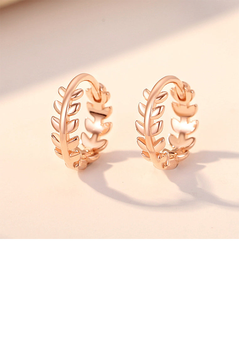 925 Sterling Silver Plated Rose Gold Simple and Fashion Olive Leaf Geometric Earrings