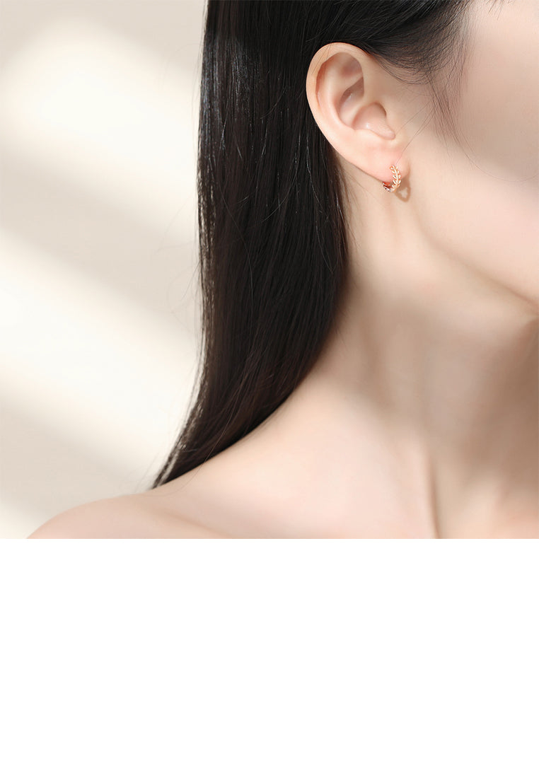 925 Sterling Silver Plated Rose Gold Simple and Fashion Olive Leaf Geometric Earrings