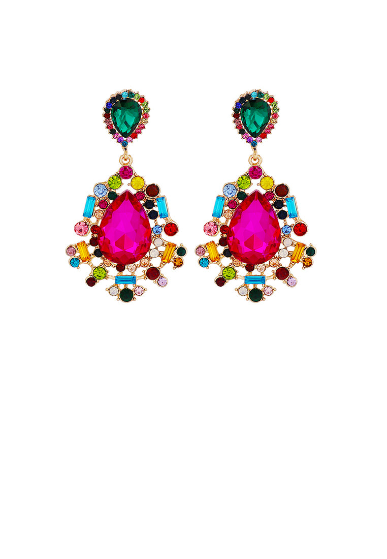 Fashion and Temperament Plated Gold Water Drop-shaped Geometric Earrings with Rose Red Cubic Zirconia - Luxurious Look - Vibrant Color
