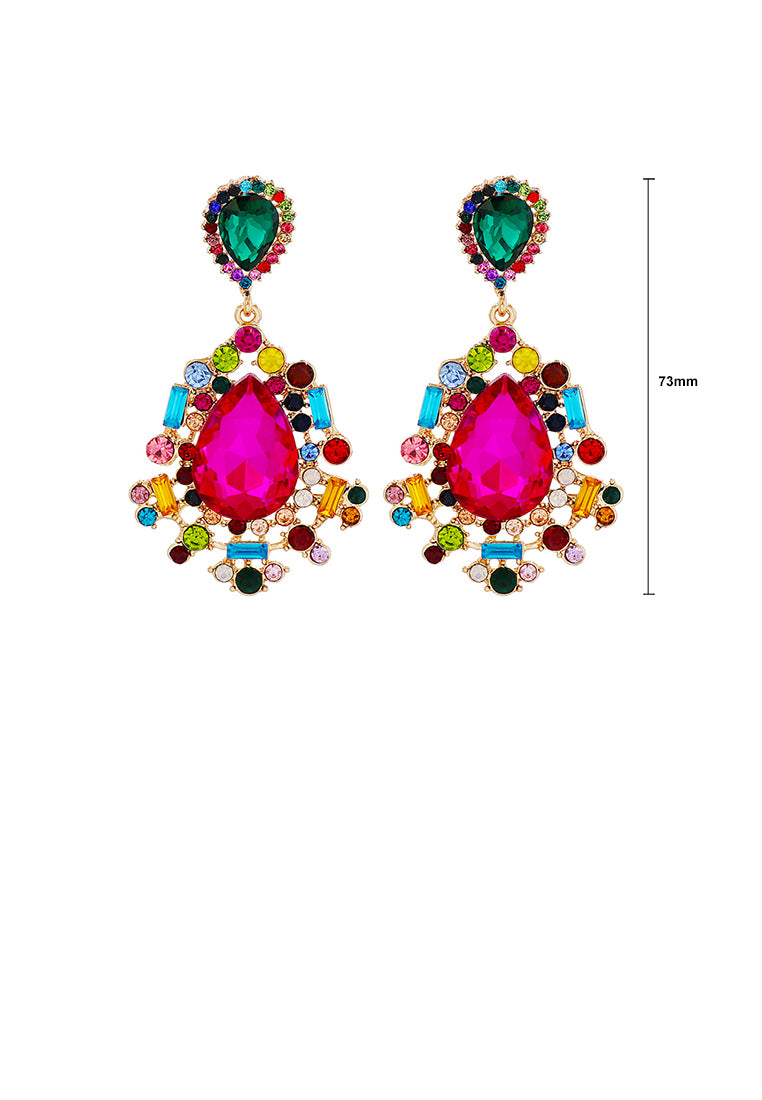 Fashion and Temperament Plated Gold Water Drop-shaped Geometric Earrings with Rose Red Cubic Zirconia - Luxurious Look - Vibrant Color