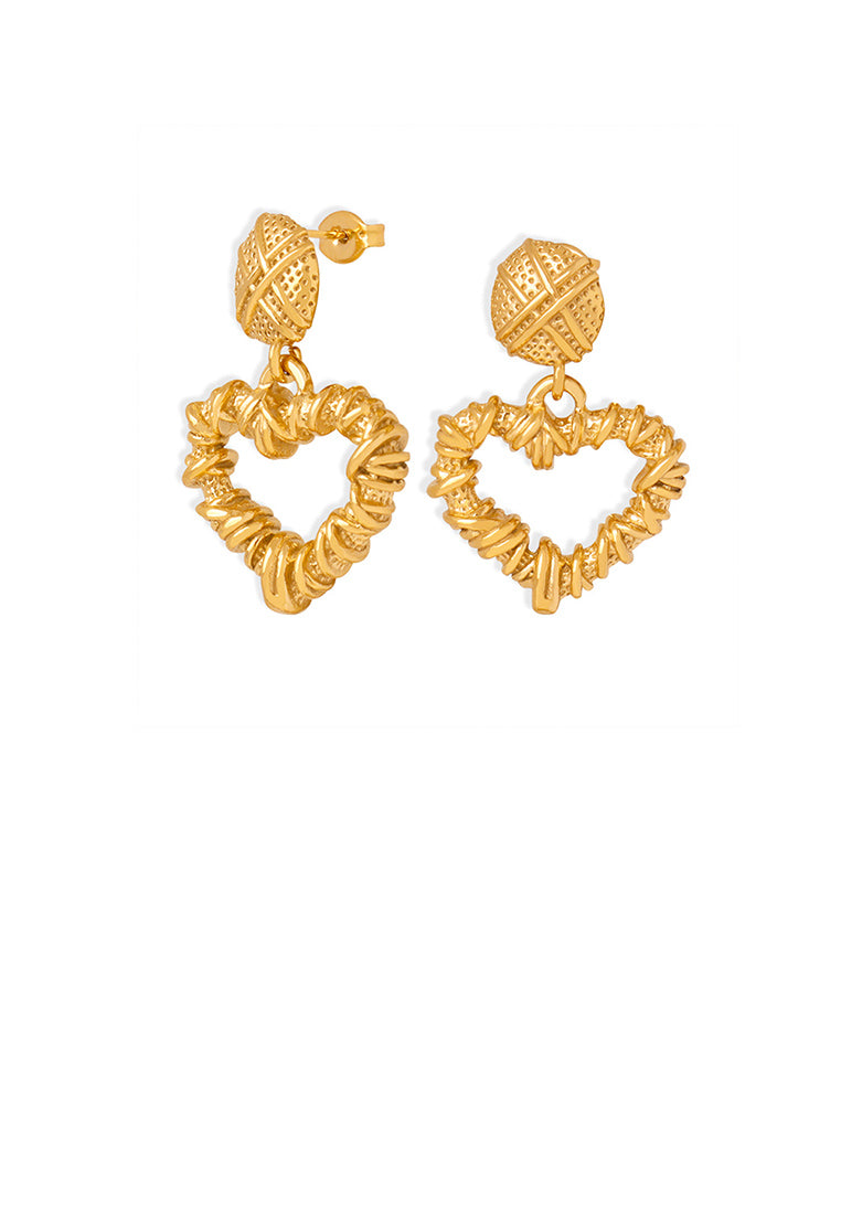 Fashion and Romantic Plated Gold 316L Stainless Steel Hollow Braided Heart-shaped Earrings