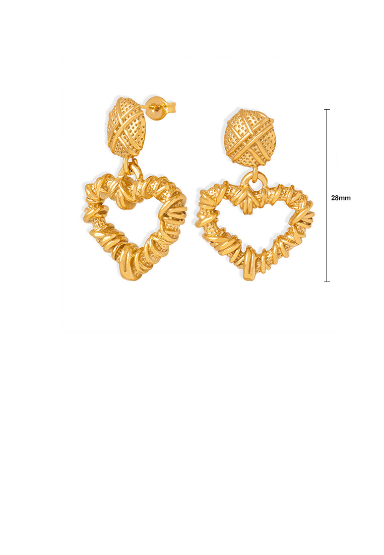 Fashion and Romantic Plated Gold 316L Stainless Steel Hollow Braided Heart-shaped Earrings