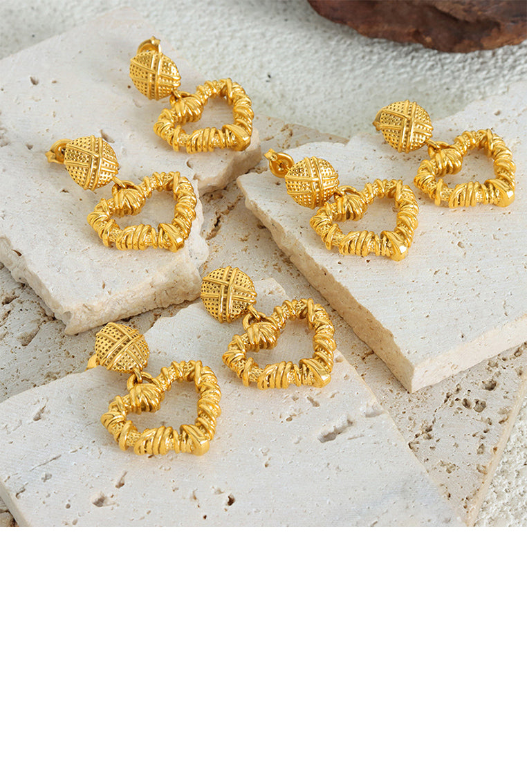 Fashion and Romantic Plated Gold 316L Stainless Steel Hollow Braided Heart-shaped Earrings