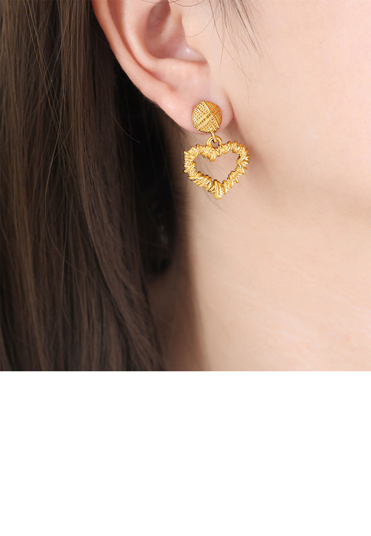 Fashion and Romantic Plated Gold 316L Stainless Steel Hollow Braided Heart-shaped Earrings