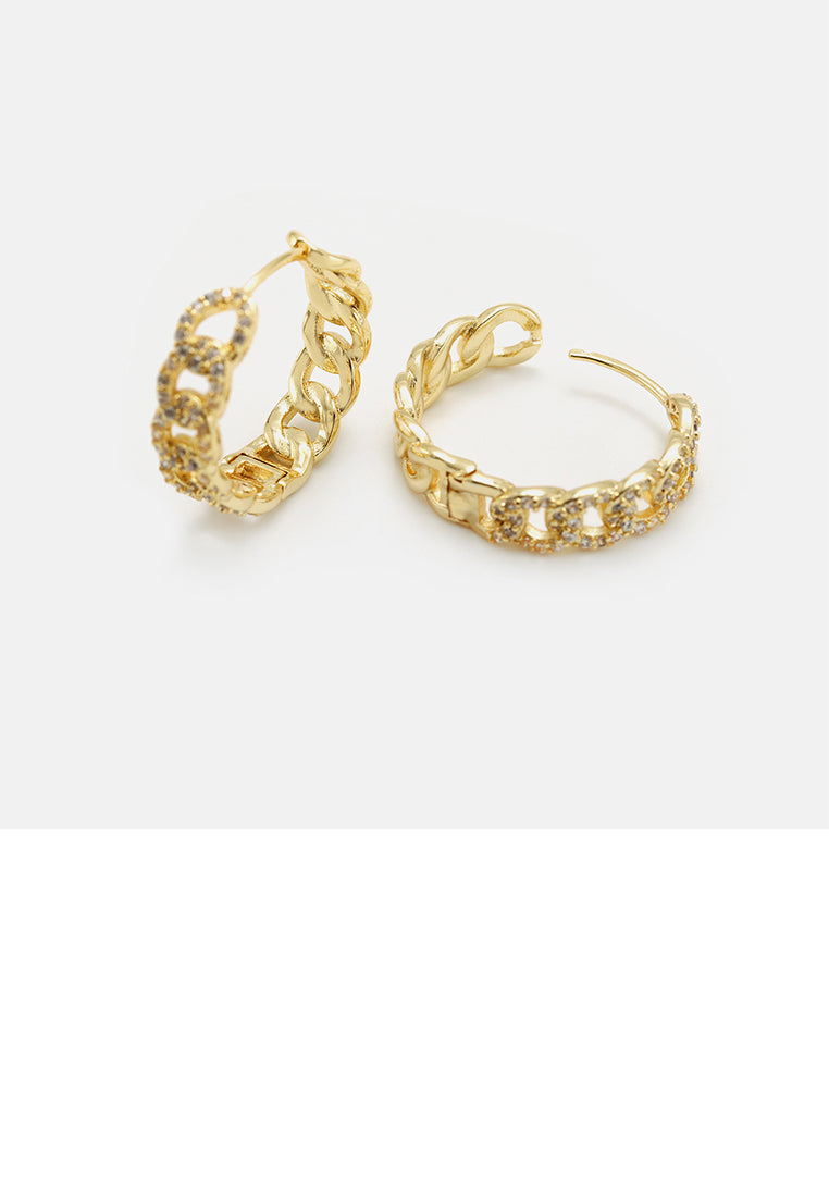 Simple Fashion Plated Gold Twist Geometric Hoop Earrings with Cubic Zirconia - Luxurious Look