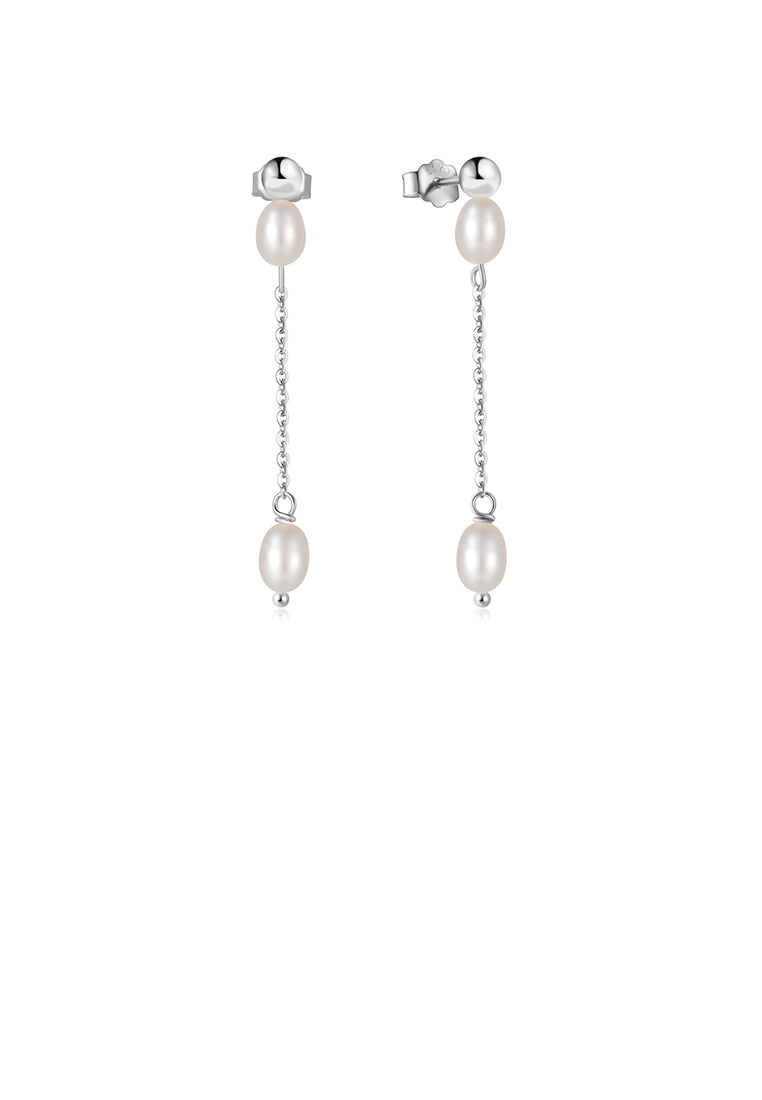 925 Sterling Silver Simple and Elegant Geometric Imitation Pearl Tassel Earrings - Luxurious Look