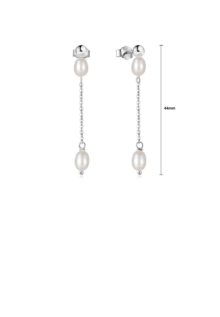 925 Sterling Silver Simple and Elegant Geometric Imitation Pearl Tassel Earrings - Luxurious Look