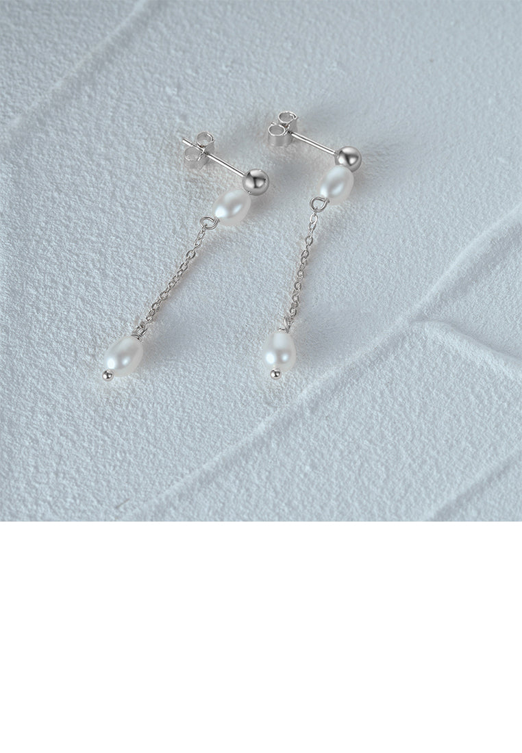925 Sterling Silver Simple and Elegant Geometric Imitation Pearl Tassel Earrings - Luxurious Look