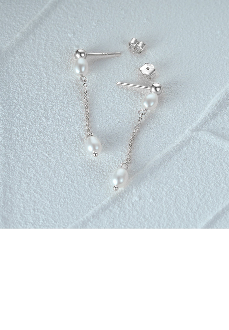 925 Sterling Silver Simple and Elegant Geometric Imitation Pearl Tassel Earrings - Luxurious Look