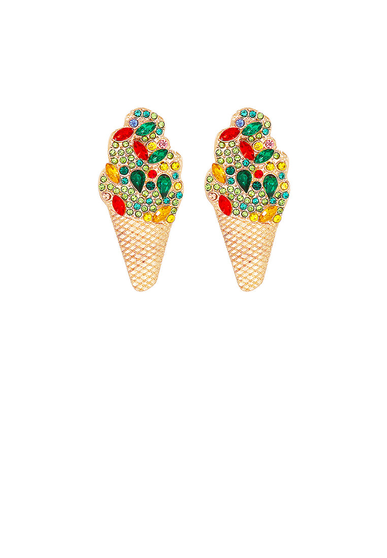 Simple and Cute Plated Gold Ice Cream Stud Earrings with Green Cubic Zirconia - Luxurious Look