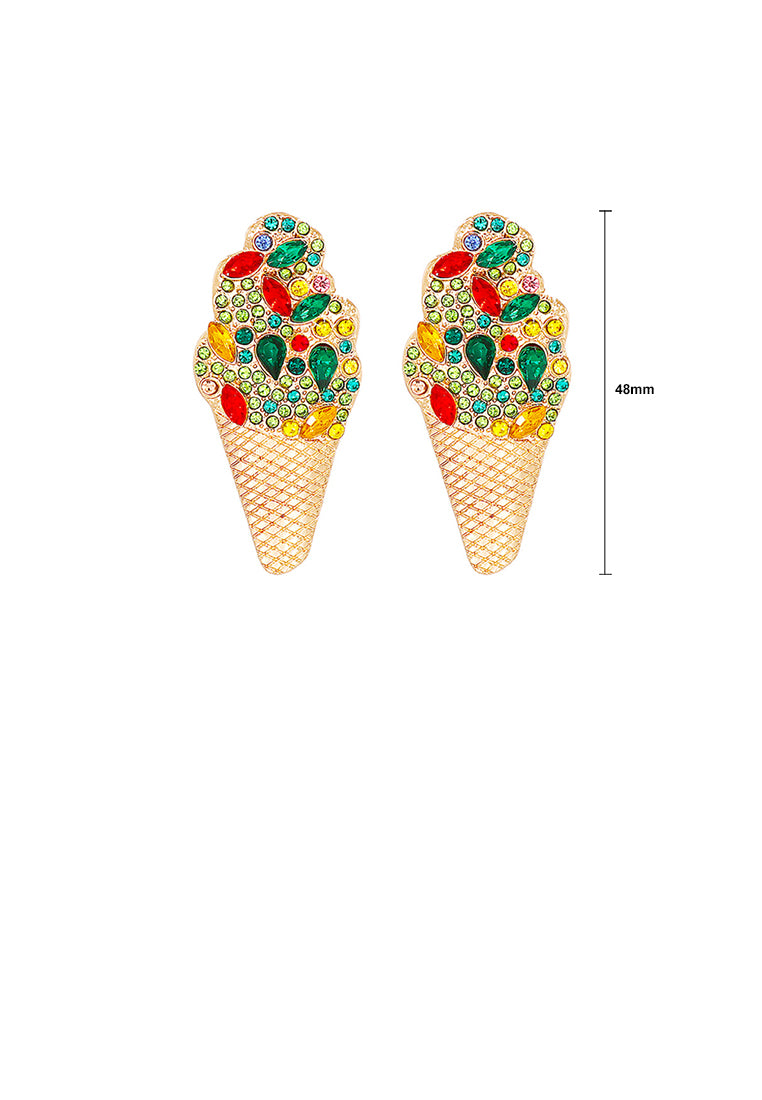 Simple and Cute Plated Gold Ice Cream Stud Earrings with Green Cubic Zirconia - Luxurious Look