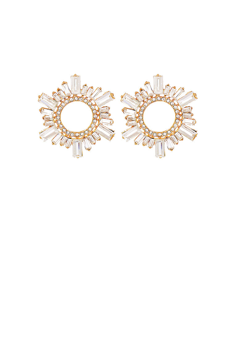 Fashion and Simple Plated Gold Hollow Circle Geometric Stud Earrings with White Cubic Zirconia - Luxurious Look
