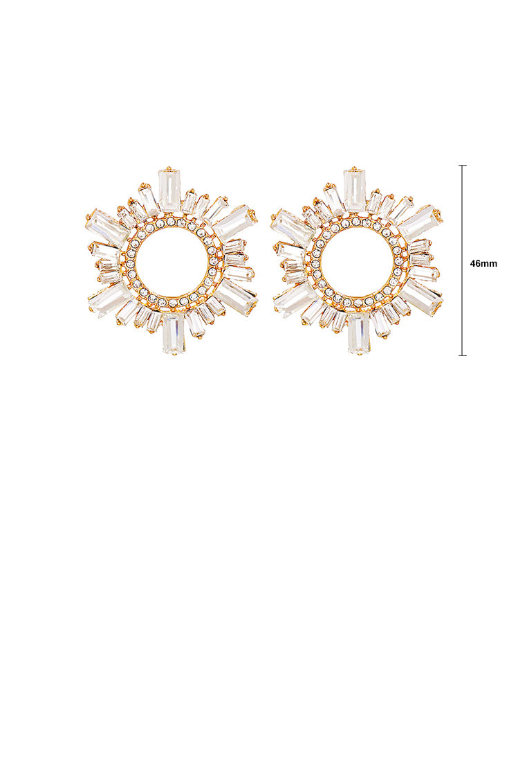 Fashion and Simple Plated Gold Hollow Circle Geometric Stud Earrings with White Cubic Zirconia - Luxurious Look