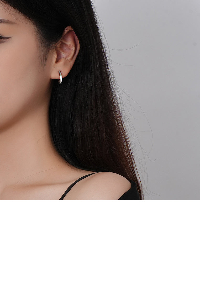 925 Sterling Silver Simple Personalized Diamond Pattern Geometric Hoop Earrings