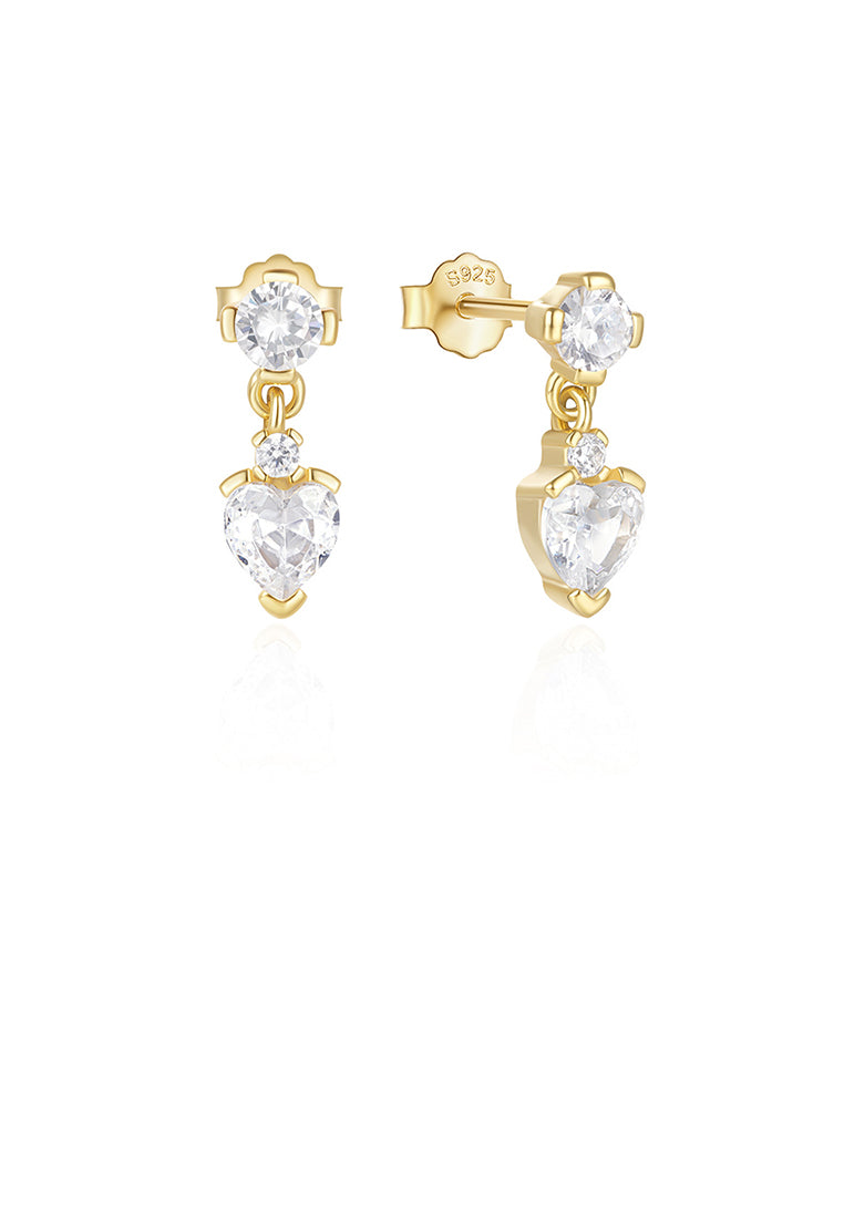 925 Sterling Silver Plated Gold Simple and Fashion Heart-shaped Stud Earrings with Cubic Zirconia - Luxurious Look
