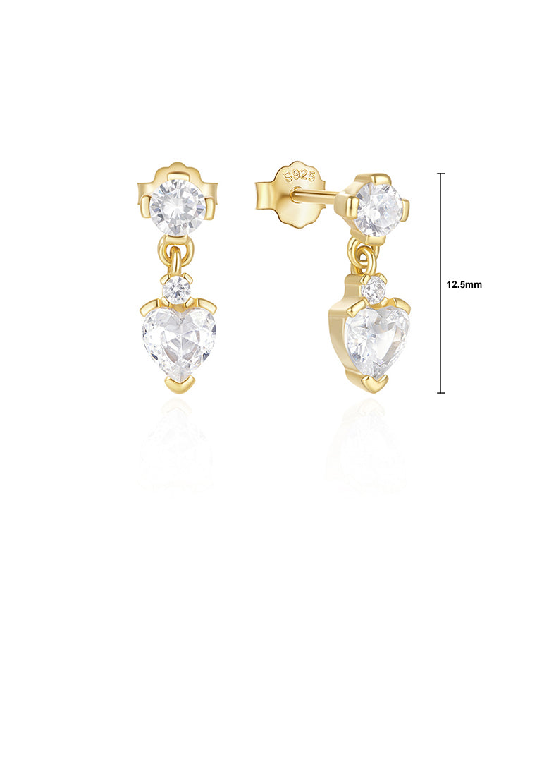 925 Sterling Silver Plated Gold Simple and Fashion Heart-shaped Stud Earrings with Cubic Zirconia - Luxurious Look
