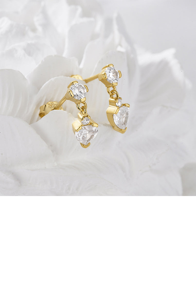 925 Sterling Silver Plated Gold Simple and Fashion Heart-shaped Stud Earrings with Cubic Zirconia - Luxurious Look