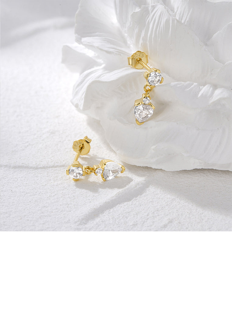 925 Sterling Silver Plated Gold Simple and Fashion Heart-shaped Stud Earrings with Cubic Zirconia - Luxurious Look