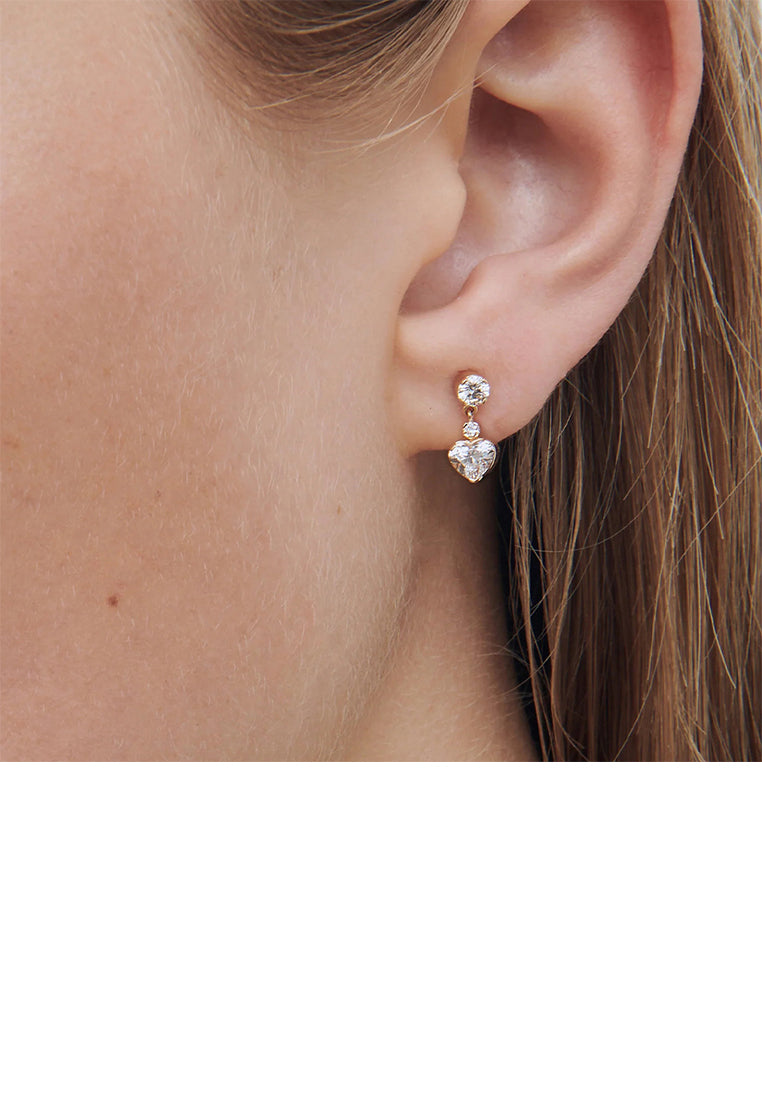 925 Sterling Silver Plated Gold Simple and Fashion Heart-shaped Stud Earrings with Cubic Zirconia - Luxurious Look