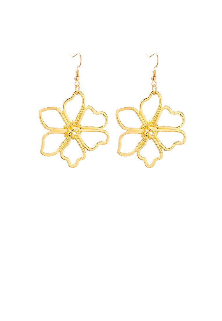 Fashion and Simple Plated Gold Hollow Flower Earrings