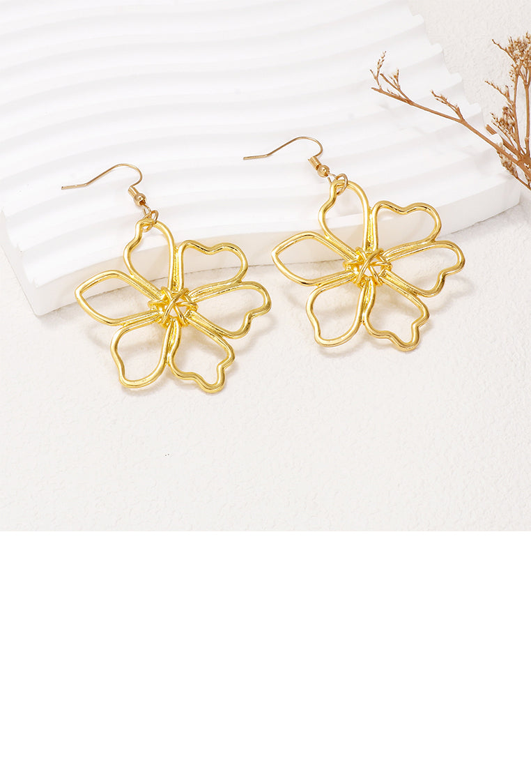 Fashion and Simple Plated Gold Hollow Flower Earrings