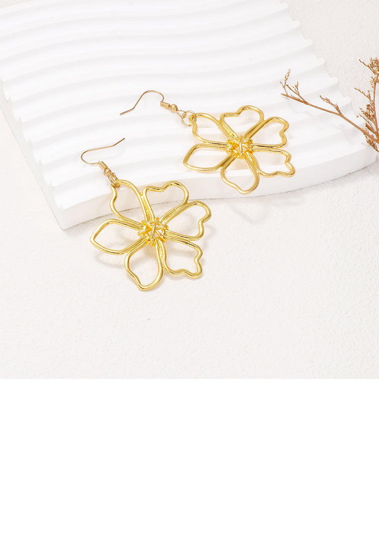 Fashion and Simple Plated Gold Hollow Flower Earrings