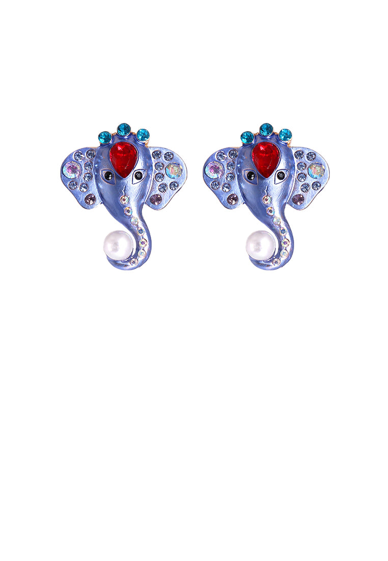 Simple Vintage Plated Gold Enamel Elephant Stud Earrings with Cubic Zirconia - Luxurious Look