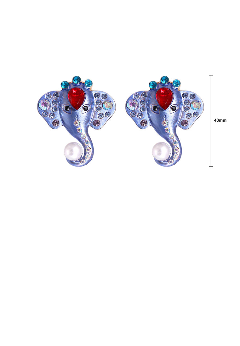 Simple Vintage Plated Gold Enamel Elephant Stud Earrings with Cubic Zirconia - Luxurious Look