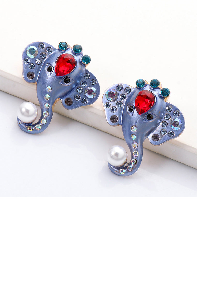 Simple Vintage Plated Gold Enamel Elephant Stud Earrings with Cubic Zirconia - Luxurious Look