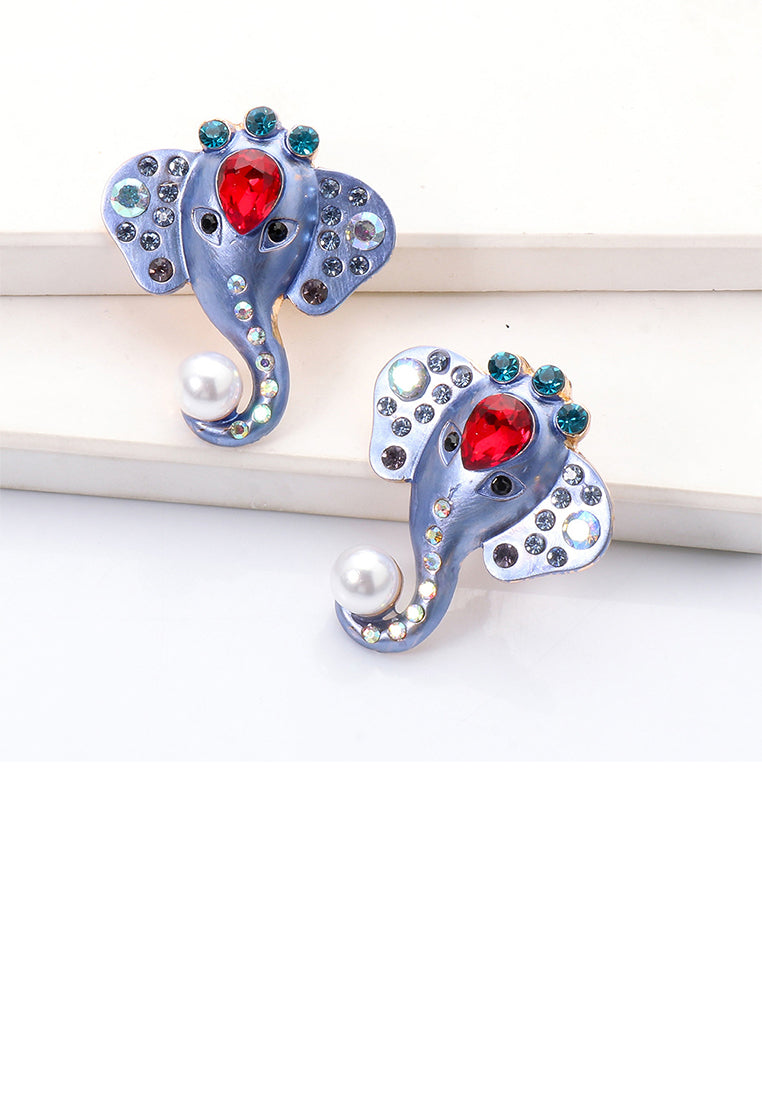 Simple Vintage Plated Gold Enamel Elephant Stud Earrings with Cubic Zirconia - Luxurious Look