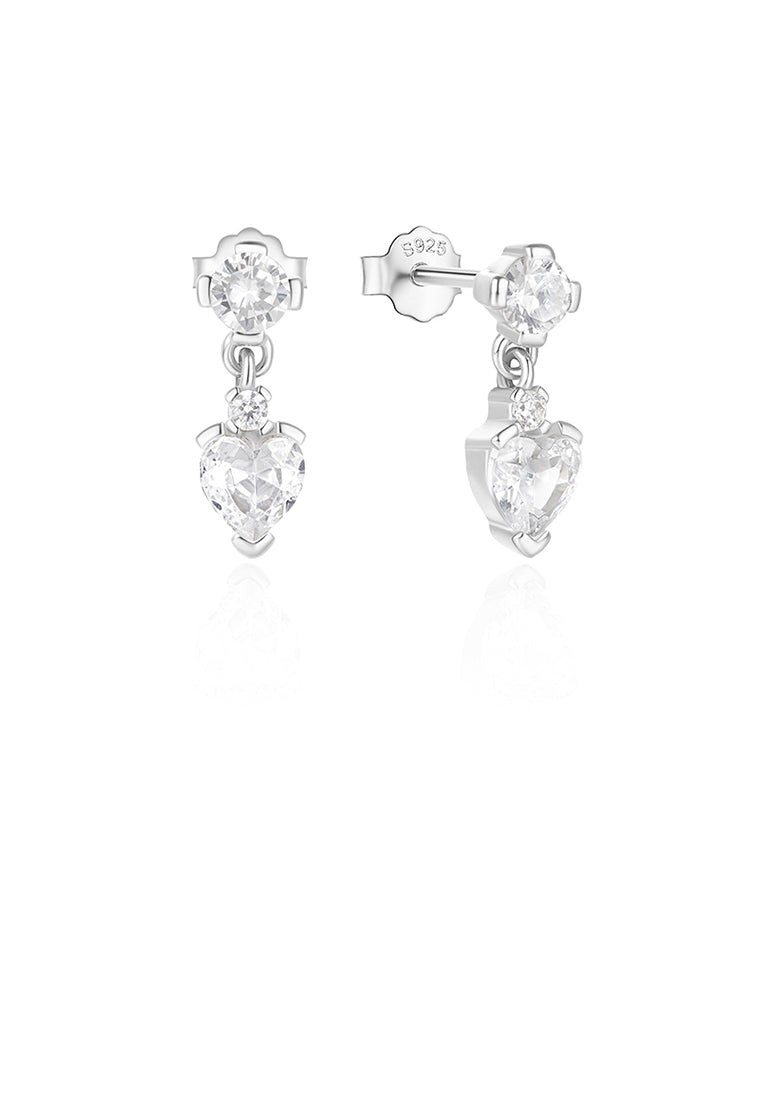 925 Sterling Silver Simple and Fashion Heart-shaped Stud Earrings with Cubic Zirconia - Luxurious Look