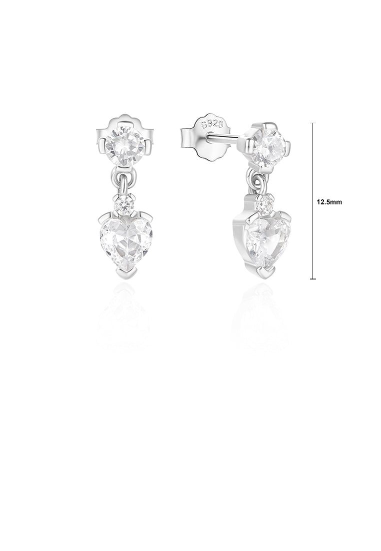 925 Sterling Silver Simple and Fashion Heart-shaped Stud Earrings with Cubic Zirconia - Luxurious Look