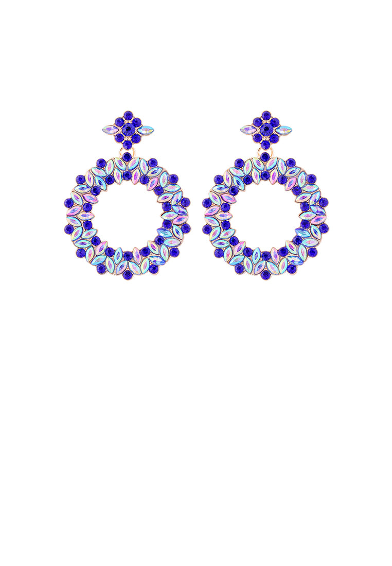 Simple and Elegant Plated Gold Hollow Geometric Round Earrings with Blue Cubic Zirconia - Luxurious Look