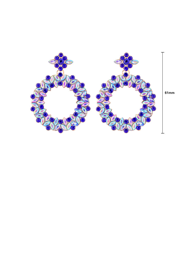 Simple and Elegant Plated Gold Hollow Geometric Round Earrings with Blue Cubic Zirconia - Luxurious Look