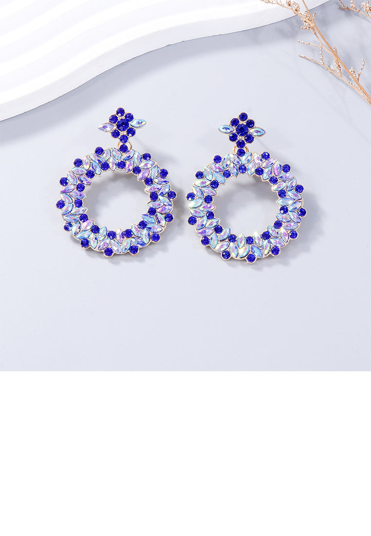 Simple and Elegant Plated Gold Hollow Geometric Round Earrings with Blue Cubic Zirconia - Luxurious Look
