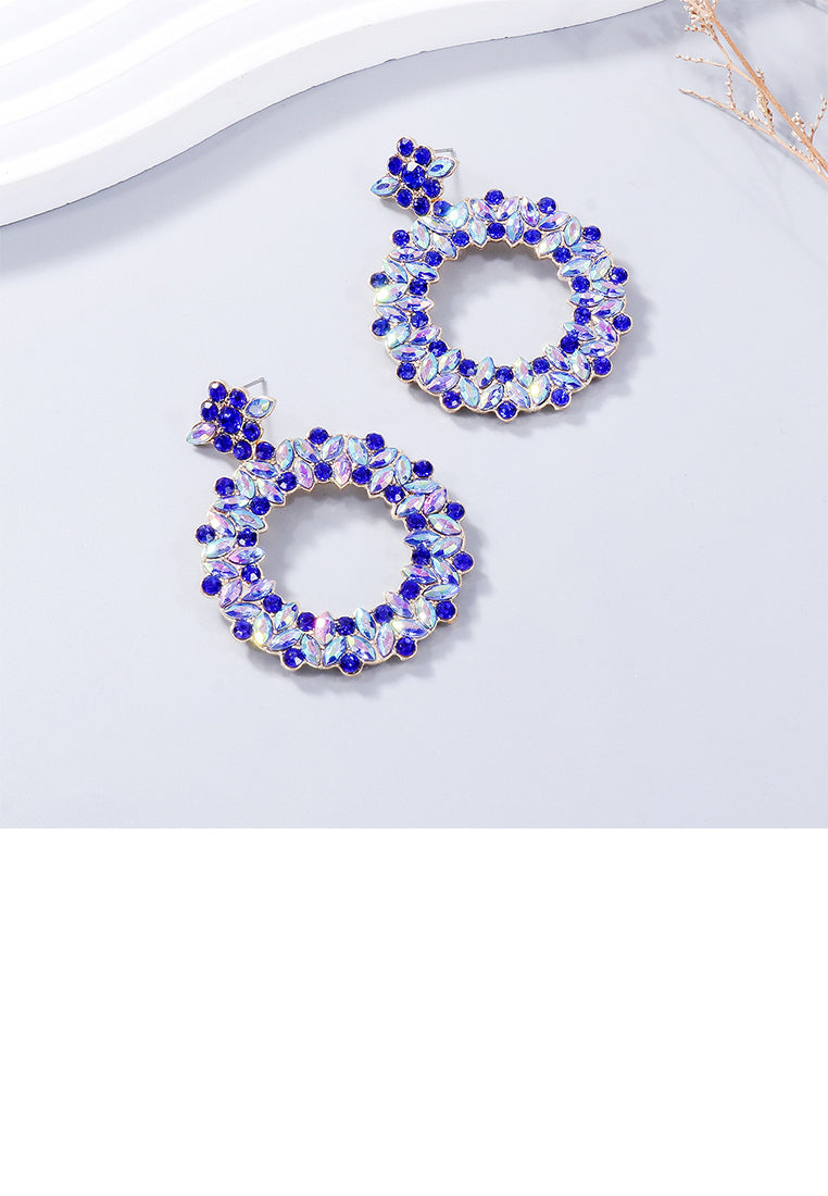 Simple and Elegant Plated Gold Hollow Geometric Round Earrings with Blue Cubic Zirconia - Luxurious Look