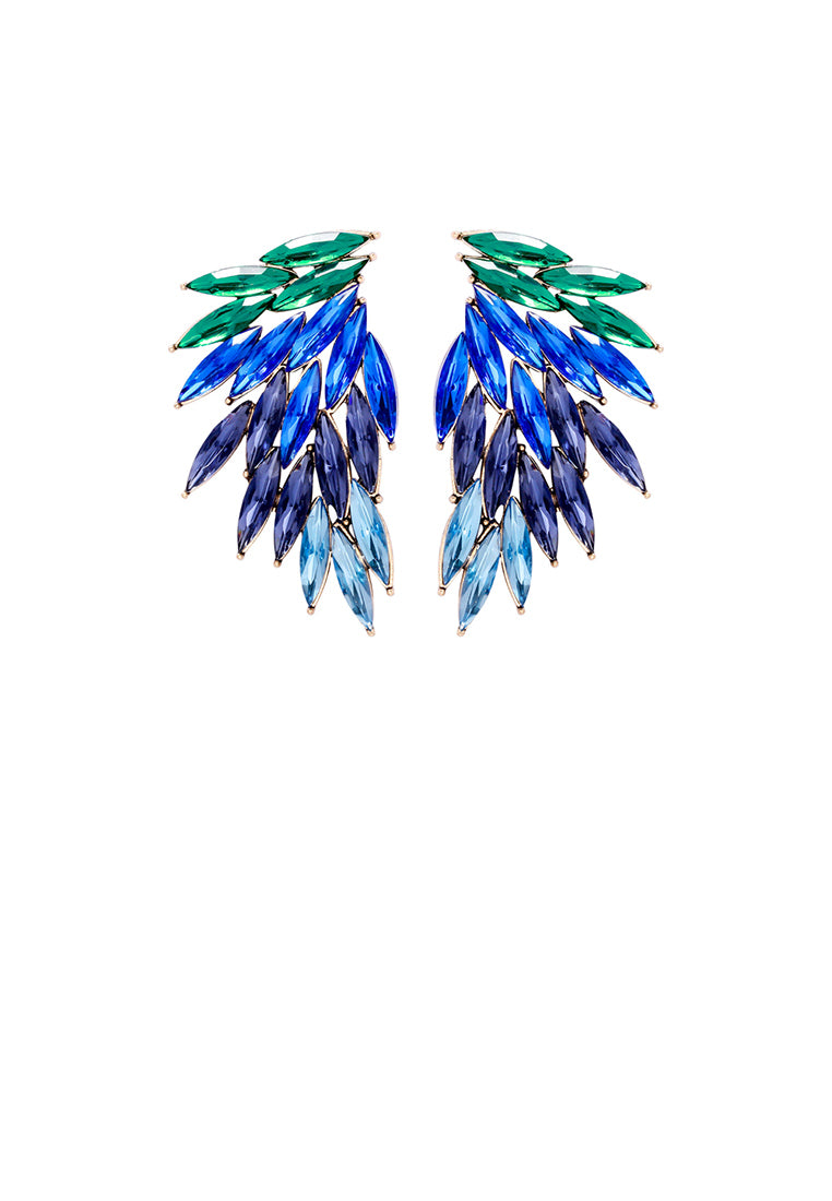 Fashion Brilliant Plated Gold Feather Earrings with Blue Cubic Zirconia - Luxurious Look
